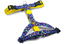 Harnais en H pour chien jaune, bleu et multicolore
