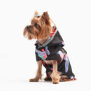 Yorkshire portant un imperméable pour chien à motifs oiseaux