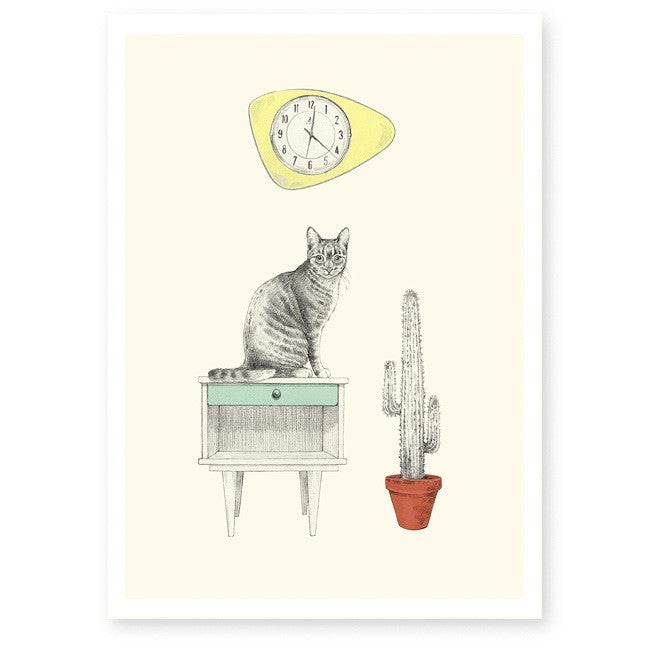 Affiche décorative A4 chat et horloge - Hariet et Rosie