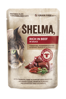 Sachets Effilochés en Sauce Shelma pour Chat - Saveurs Saumon, Bœuf, Poulet et Cabillaud