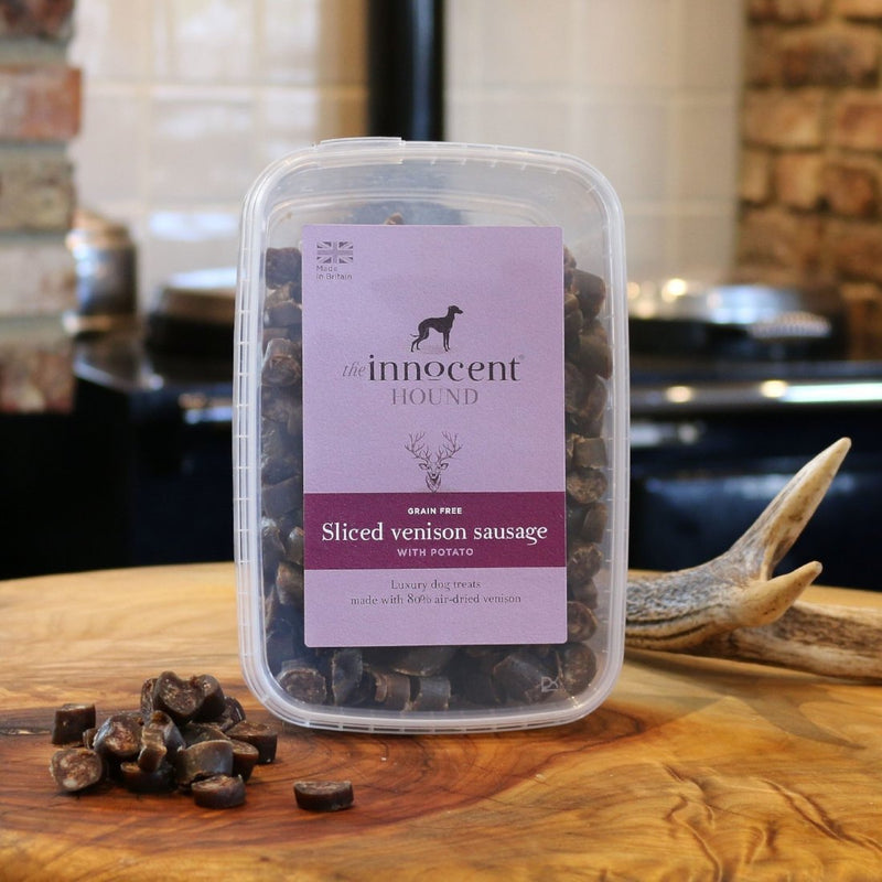 Saucisse pour chien de chevreuil tranchée
