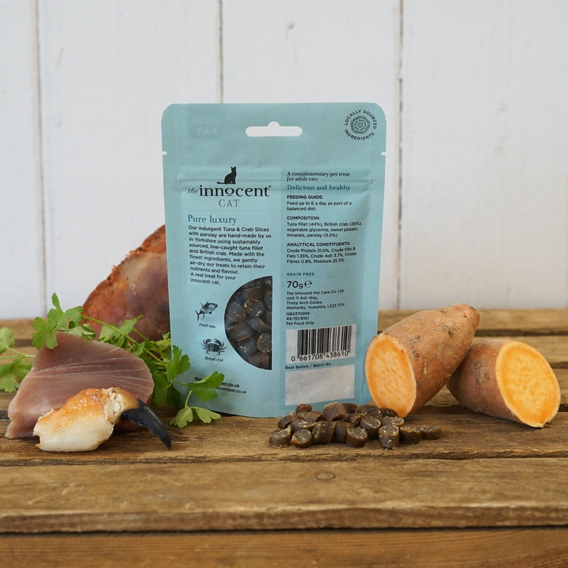 Saucisses tranchées au thon et crabe pour chat