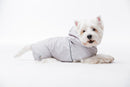 Westie portant un imperméable pour chien blanc