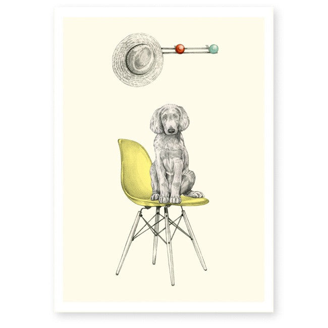 Affiche décorative A4 chien chaise vintage - Hariet et Rosie
